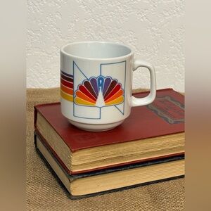 Vintage | NBC Peacock Rainbow Logo Mug with 70’s stripes, Displayed only. USA